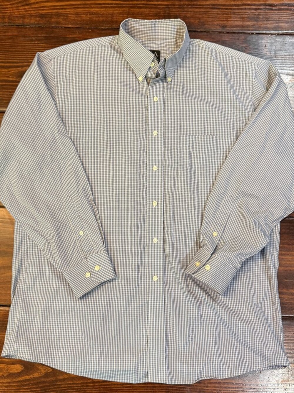 Jos A Bank Men's Blue/Gray Check Button Up Dress Shirt - Size Large